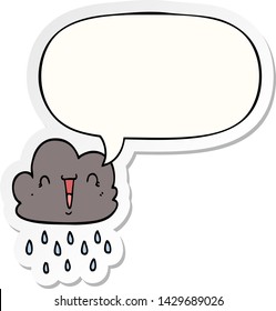 nube de tormenta de caricatura con pegatina de burbuja de habla
