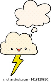 cartoon storm cloud with thought bubble in comic book style
