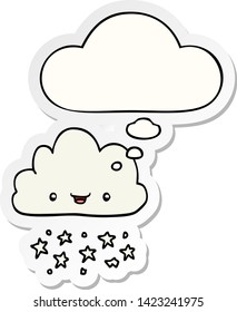 cartoon storm cloud with thought bubble as a printed sticker