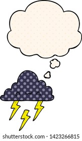 nube de tormenta de caricatura con burbuja de pensamiento en estilo de libro de historietas