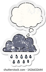 cartoon storm cloud with thought bubble as a distressed worn sticker