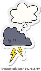 cartoon storm cloud with thought bubble as a printed sticker