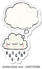 cartoon storm cloud with thought bubble as a distressed worn sticker