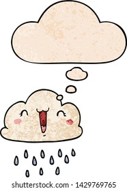 cartoon storm cloud with thought bubble in grunge texture style