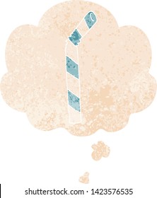 cartoon straw with thought bubble in grunge distressed retro textured style