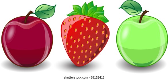 cartoon strawberries and apples