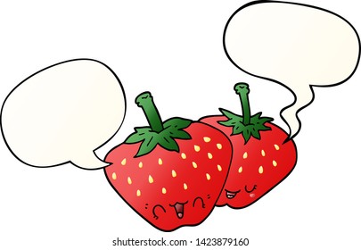 fresas de dibujos animados con burbuja de habla en un estilo de gradiente suave