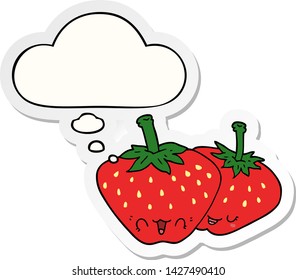 fresas de dibujos animados con burbuja de pensamiento como pegatina impresa