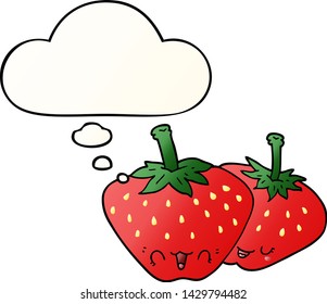 cartoon strawberries with thought bubble in smooth gradient style