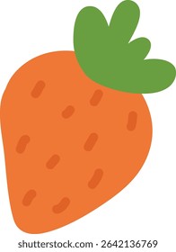 A cartoon strawberry with a bold outline and playful style. The fruit features exaggerated seeds and a vibrant leaf on top. Cartoon vector illustration.
