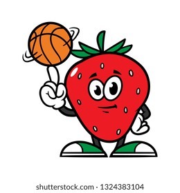 Cartoon Strawberry Character Spinning a Basketball