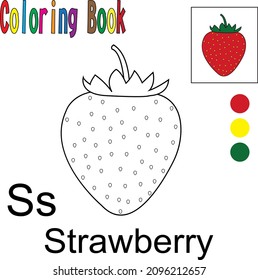 Cartoon Strawberry. Coloring book with a fruit theme. Vector illustration graphic. Good for children to learn and color.