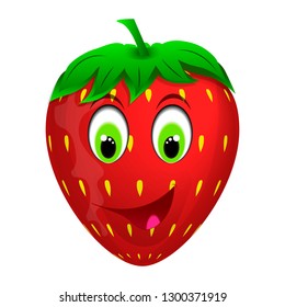 Cartoon strawberry with a contented face. Vector illustration.