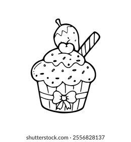 cartoon of strawberry cupcake uncolored