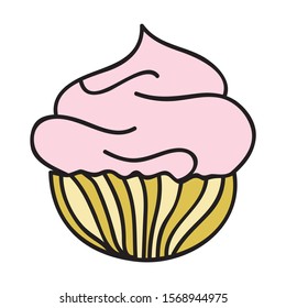 Cartoon strawberry cupcake. Vector illustration