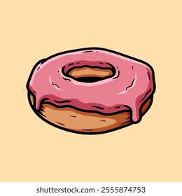 cartoon of strawberry donut doughnut isolated colored drawing line art style design illustration