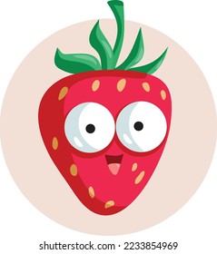 Cartoon Strawberry Fruit Mascot Smiling Vector Illustration. Cute adorable fruit character expressing positivity 
