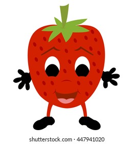 Cartoon strawberry with hands isolated on white background