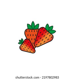 Cartoon strawberry. Healthy food set. Sweet food. Vector illustration. Stock image.