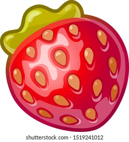 Cartoon strawberry icon for user interface GUI in mobile application or casual video game. Vector for web or game design. Decorative GUI element