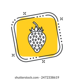Cartoon strawberry icon vector illustration. Berry on isolated yellow square background. Fruit sign concept.