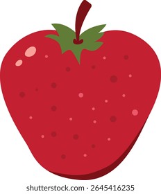 Cartoon strawberry illustration in red color with green top and seeds, ideal for dessert graphics, fruit themes, or healthy snack branding.