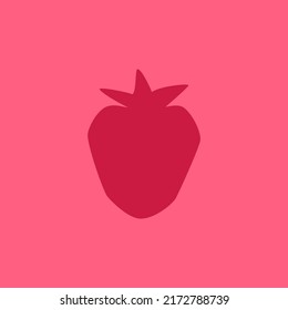 Cartoon Strawberry Isolated on Red Magenta Background, Modern Simple Drawing. Fresh Strawberries Silhouette in Flat Design Style. Summer Berries Contour Icon.