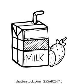 cartoon of strawberry milk uncolored