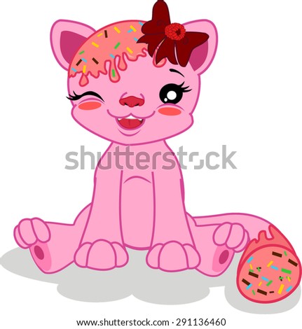 Cartoon strawberry muffin cat.