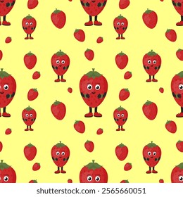 cartoon strawberry on a beige background.pattern with berries