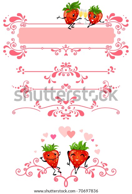 Cartoon strawberry and\
pink decorations