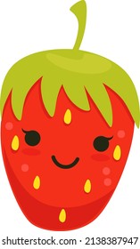 Cartoon strawberry. Red ripe berry with smiling face