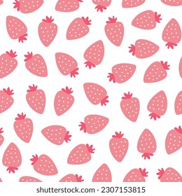 Cartoon strawberry seamless pattern. Fruit elements ornament isolated on white. Vector illustration