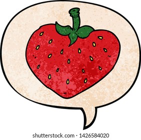 fresa de dibujos animados con burbuja de habla en estilo de textura retro