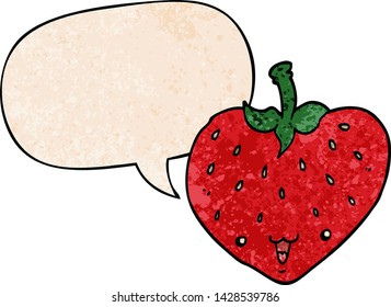 fresa de dibujos animados con burbuja de habla en estilo de textura retro