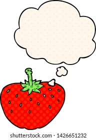 cartoon strawberry with thought bubble in comic book style