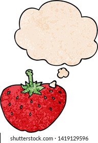cartoon strawberry with thought bubble in grunge texture style