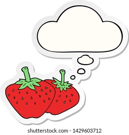 cartoon strawberry with thought bubble as a printed sticker