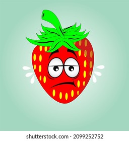 cartoon strawberry vector drawing crying