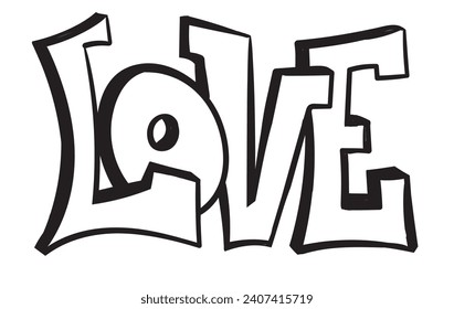 Cartoon street art graffiti slogan Love. Poster, print, graphic t-shirt or sweatshirt vector illustration.