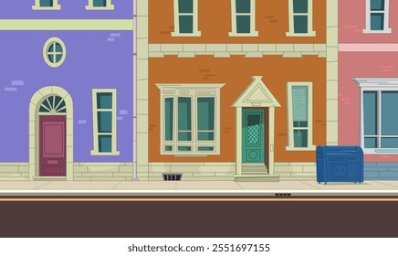 Cartoon Street Background Vector, walking path, city street vector, buildings vector