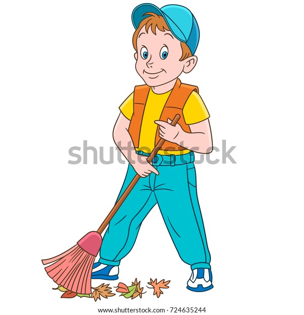 Cartoon Street Cleaner Sweeper Sweeping Out Stock Vector (Royalty Free ...