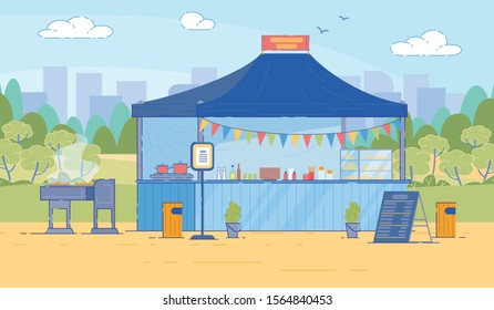 Cartoon Street Food Tent with Menu in Flat Style