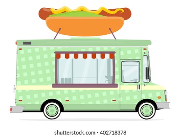 Cartoon street food truck on a white background. Vector