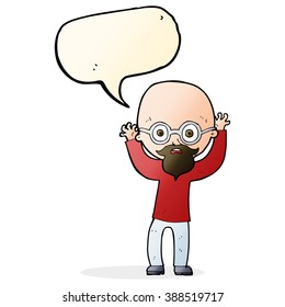 cartoon stressed bald man with speech bubble