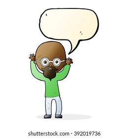 cartoon stressed bald man with speech bubble