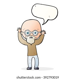 cartoon stressed bald man with speech bubble