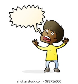 cartoon stressed boy with speech bubble