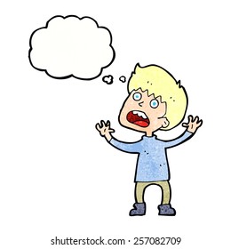cartoon stressed boy with thought bubble