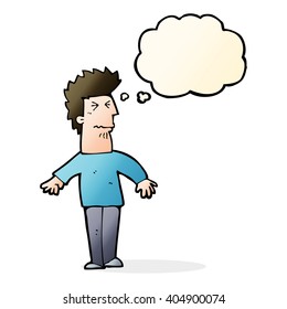 cartoon stressed man with thought bubble